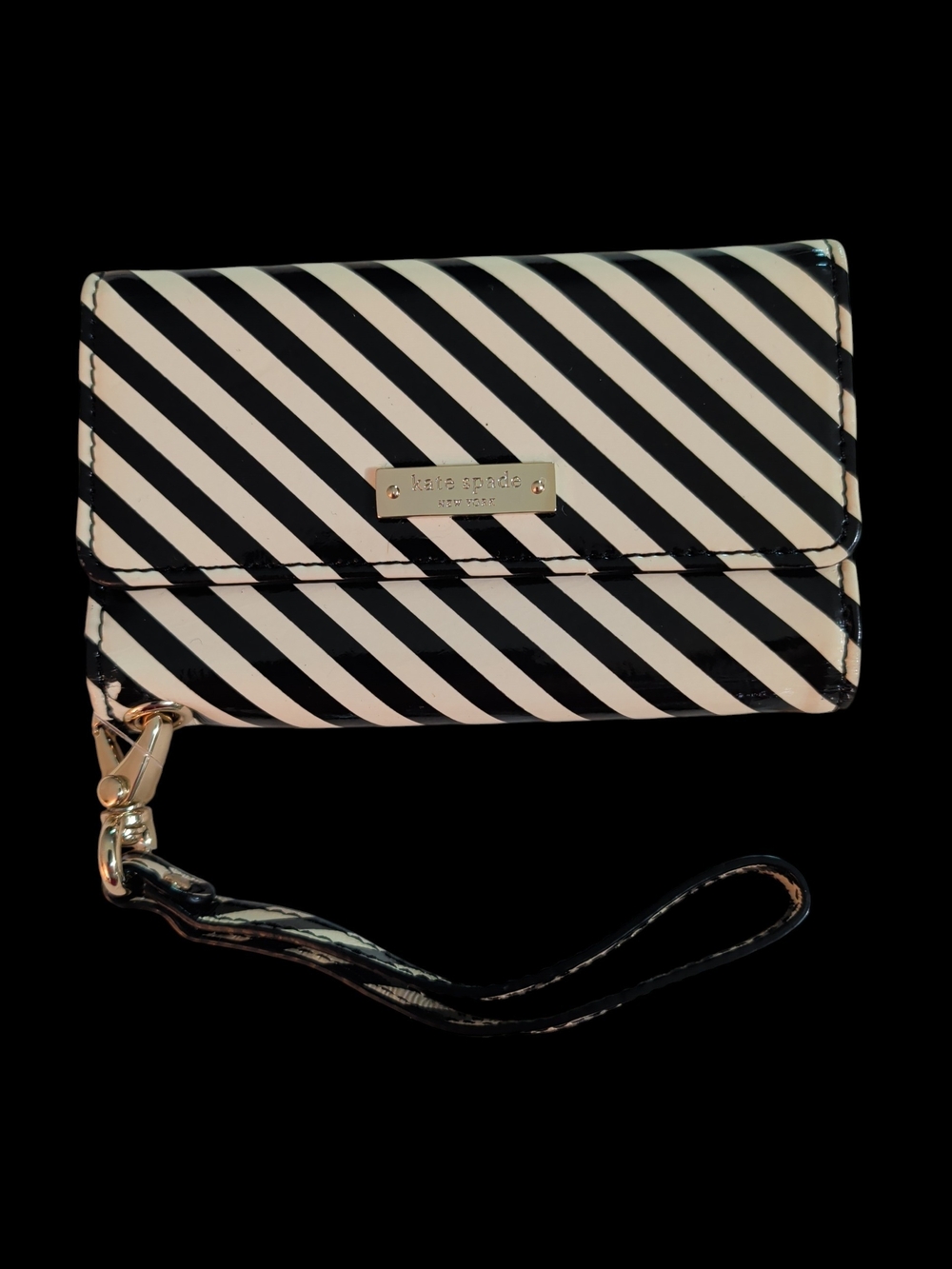 Kate Spade Black & White Diagonal Stripe Wristlet Wallet